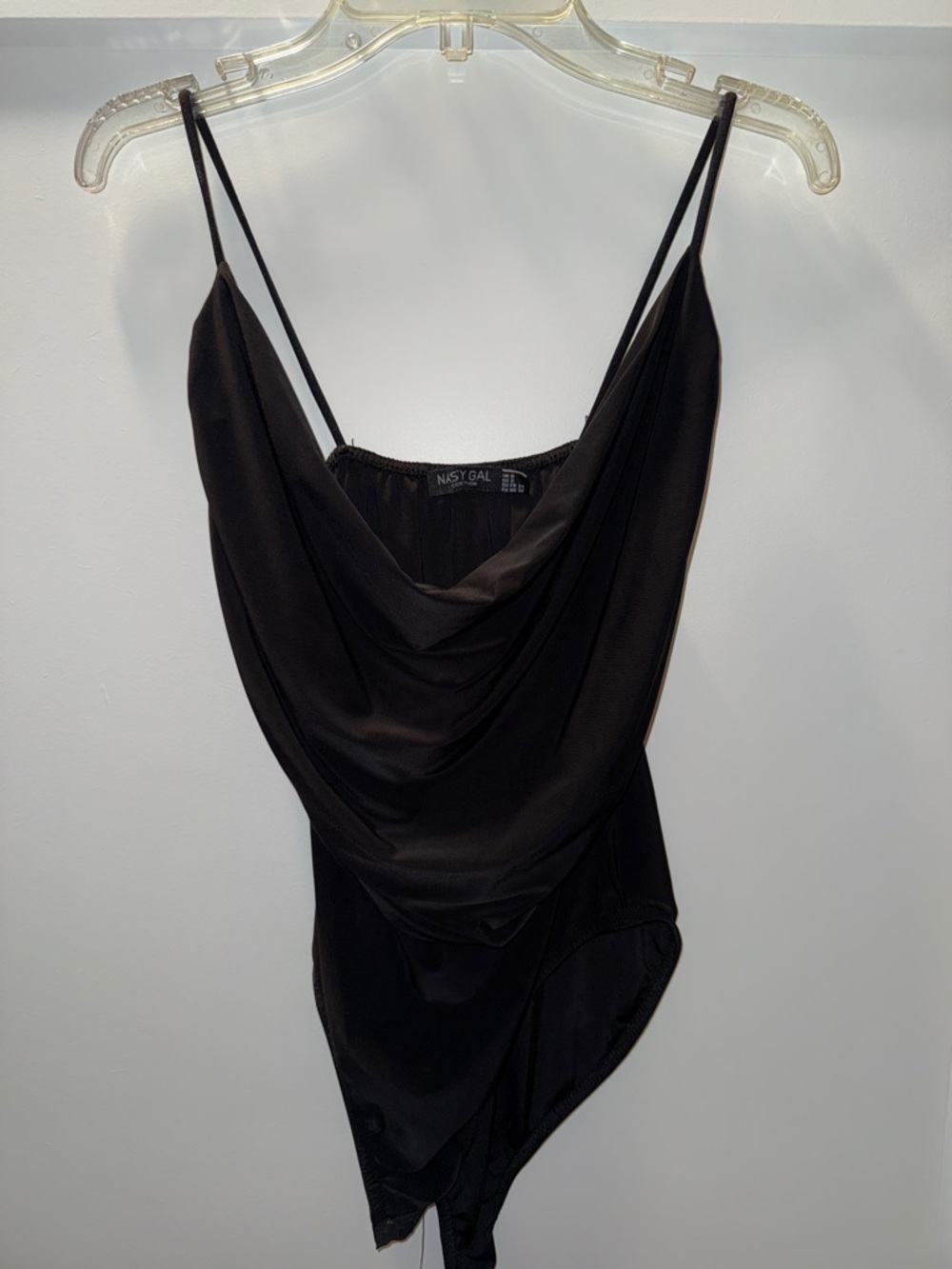 Nasty Gal Black Draped Cowl Neck Spaghetti Strap Bodysuit